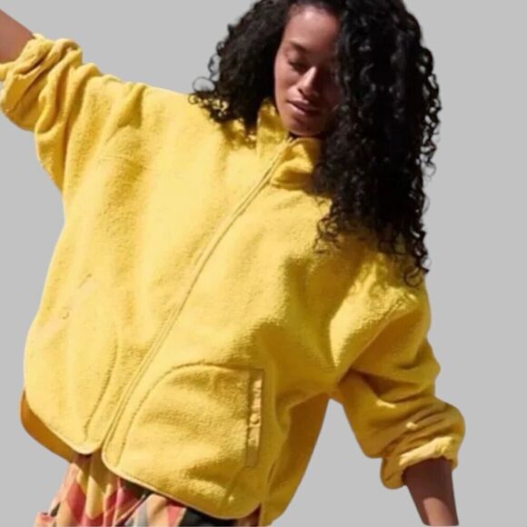 Free People Jacket WMNS S Yellow‎ Movement Ziggy Zip up Fleece in Sundance - Picture 1 of 12